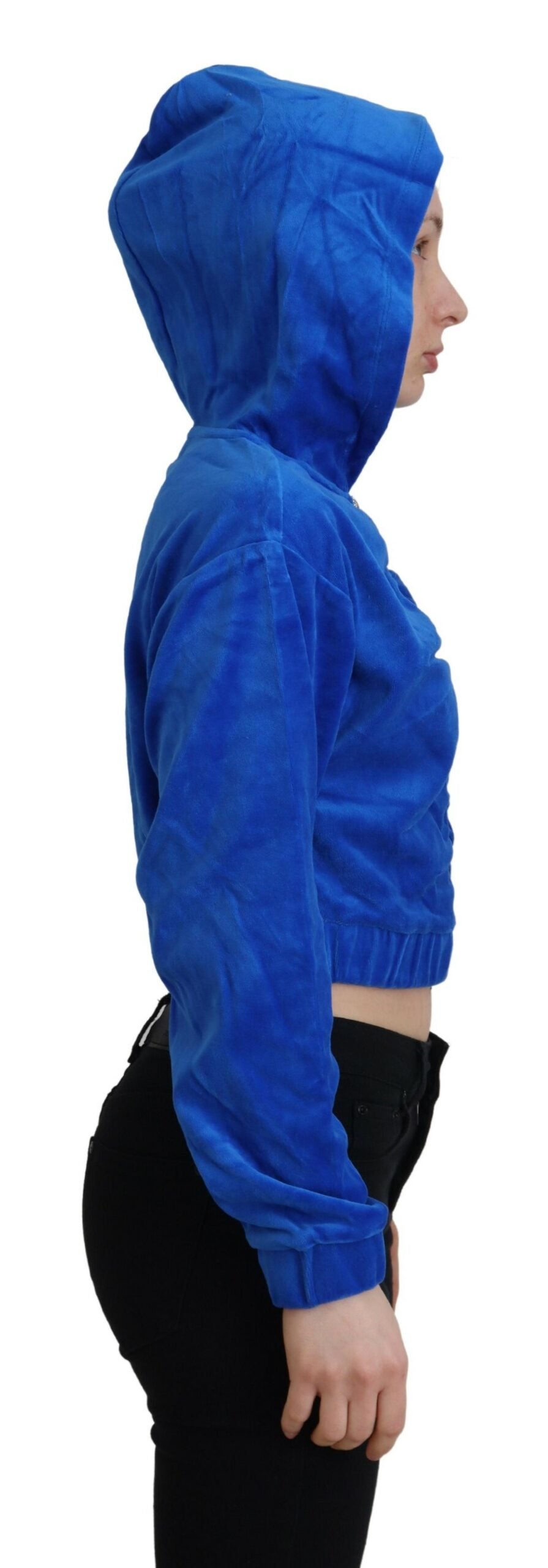 Juicy Couture Blue Cotton Full Zip Cropped Hooded Sweatshirt Sweater - Ginchy