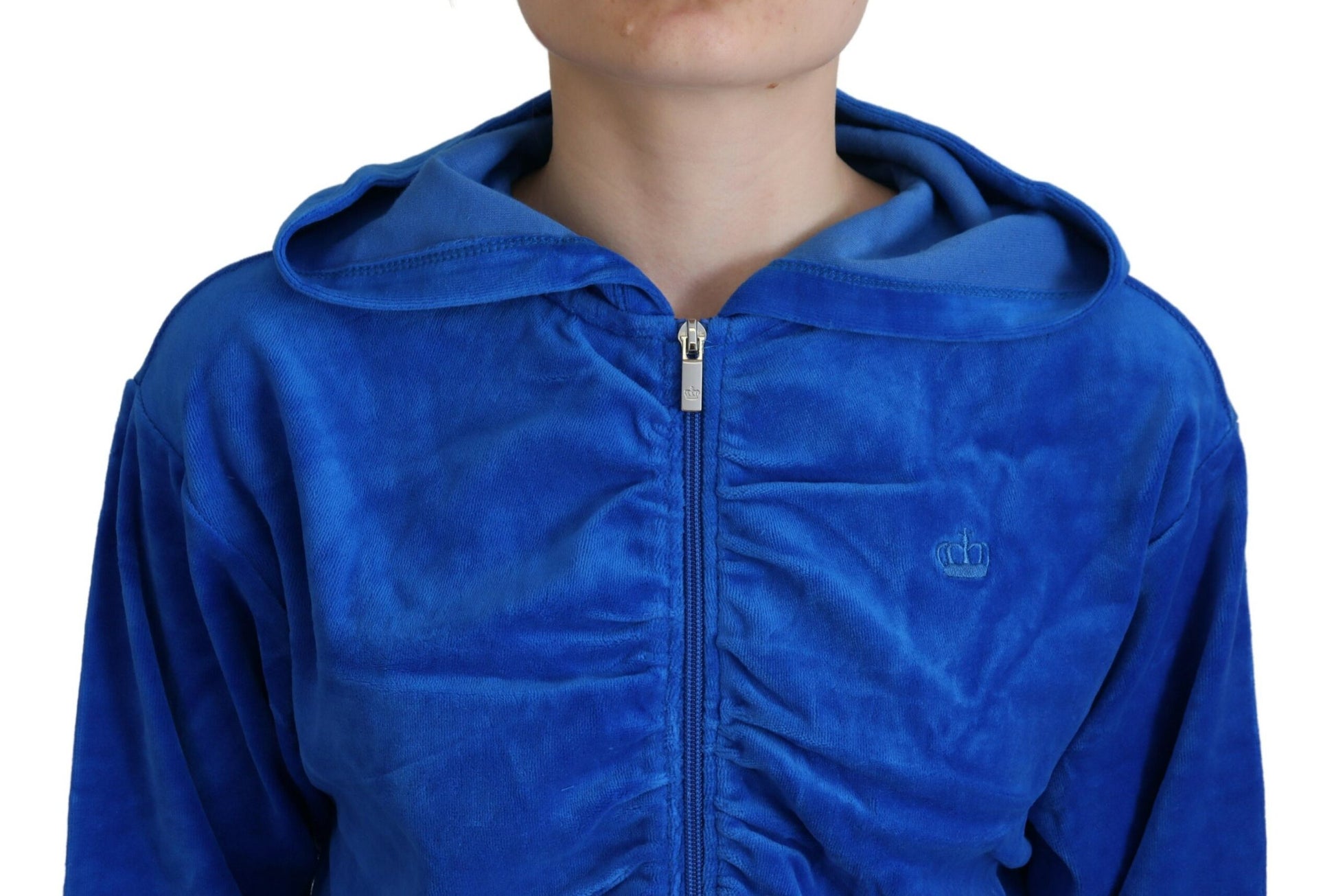 Juicy Couture Blue Cotton Full Zip Cropped Hooded Sweatshirt Sweater - Ginchy