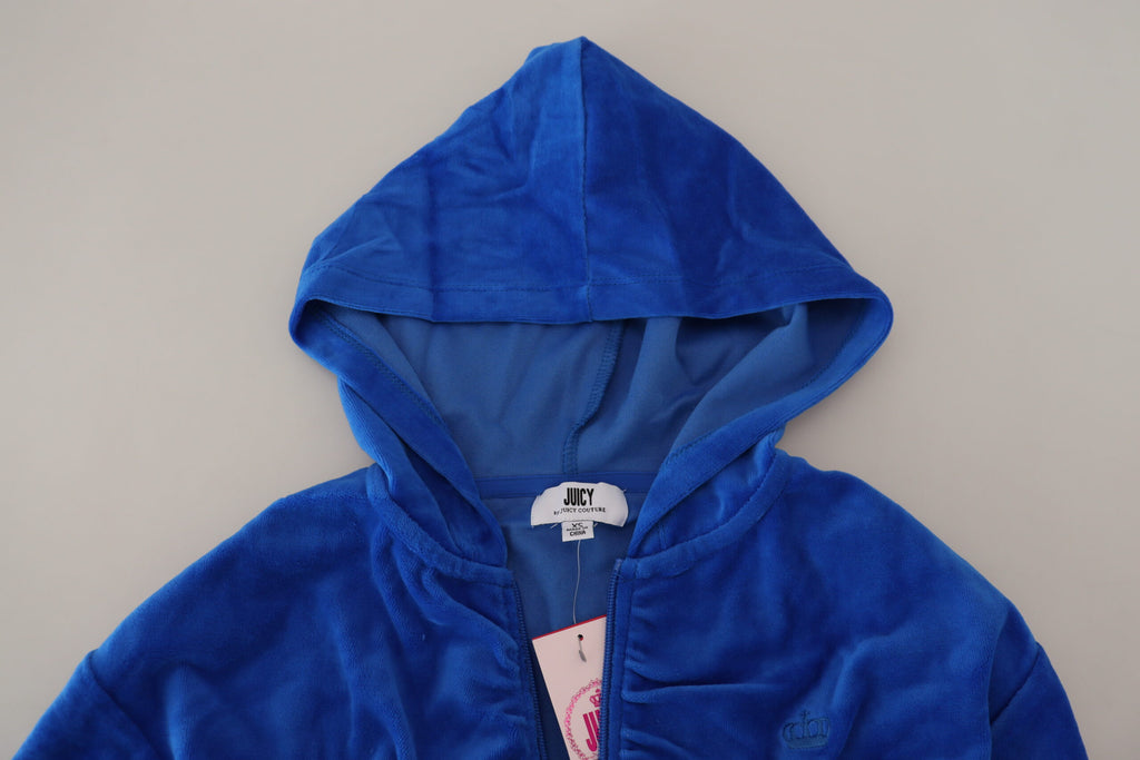 Juicy Couture Blue Cotton Full Zip Cropped Hooded Sweatshirt Sweater - Ginchy