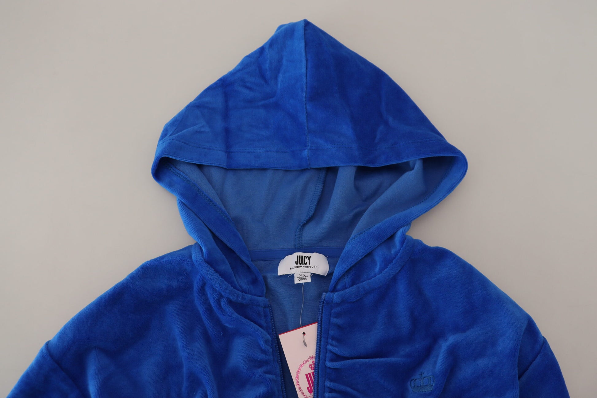 Juicy Couture Blue Cotton Full Zip Cropped Hooded Sweatshirt Sweater - Ginchy