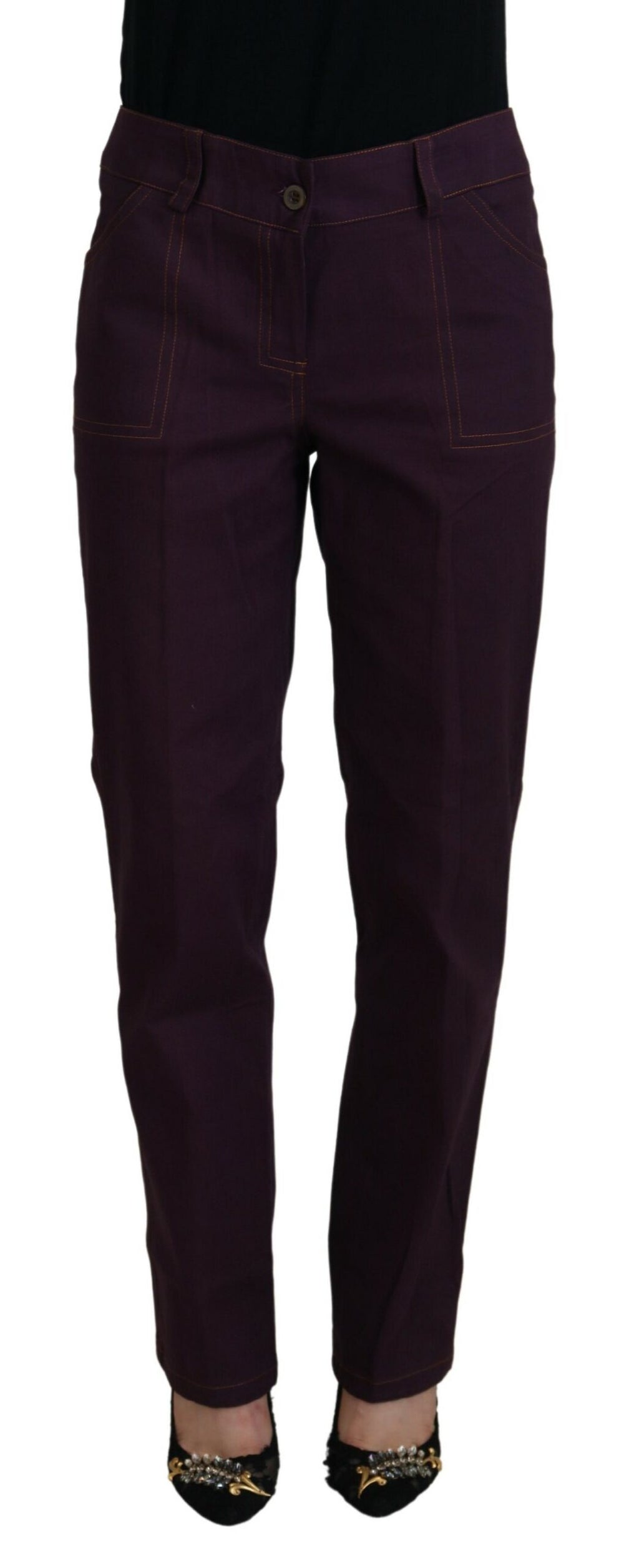 BENCIVENGA Purple Cotton Mid Waist Women Tapered Pants - Ginchy