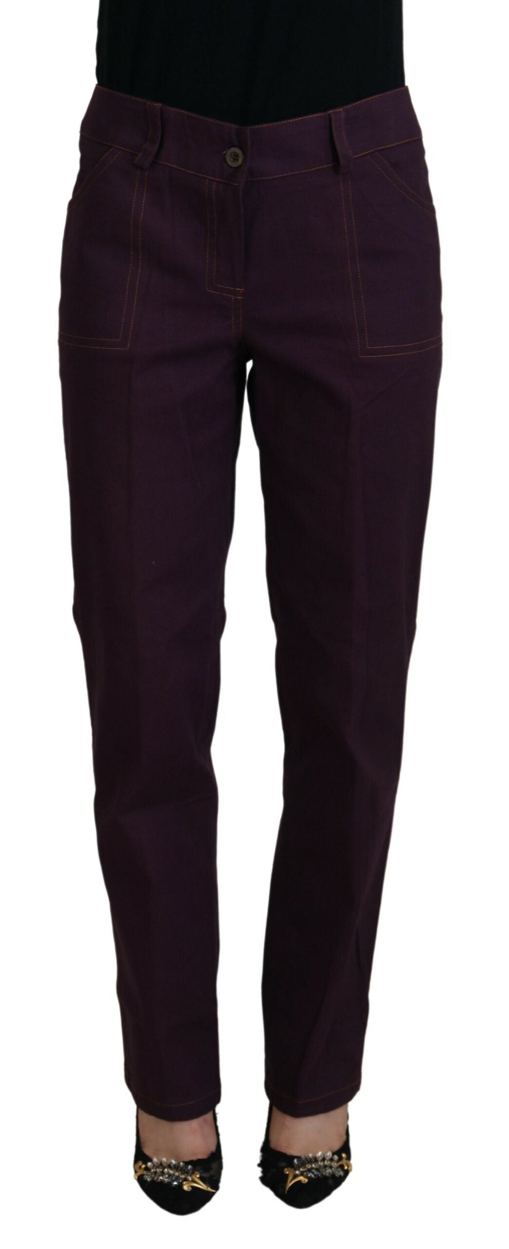 BENCIVENGA Purple Cotton Mid Waist Women Tapered Pants - Ginchy