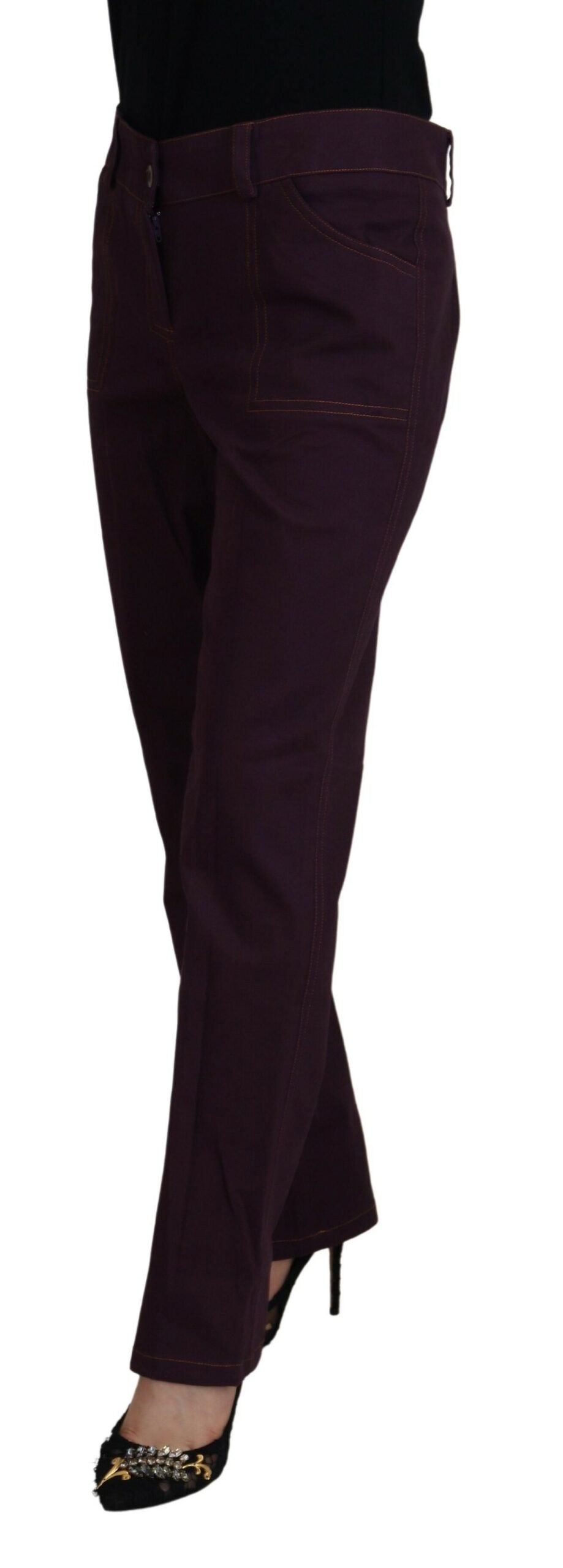BENCIVENGA Purple Cotton Mid Waist Women Tapered Pants - Ginchy