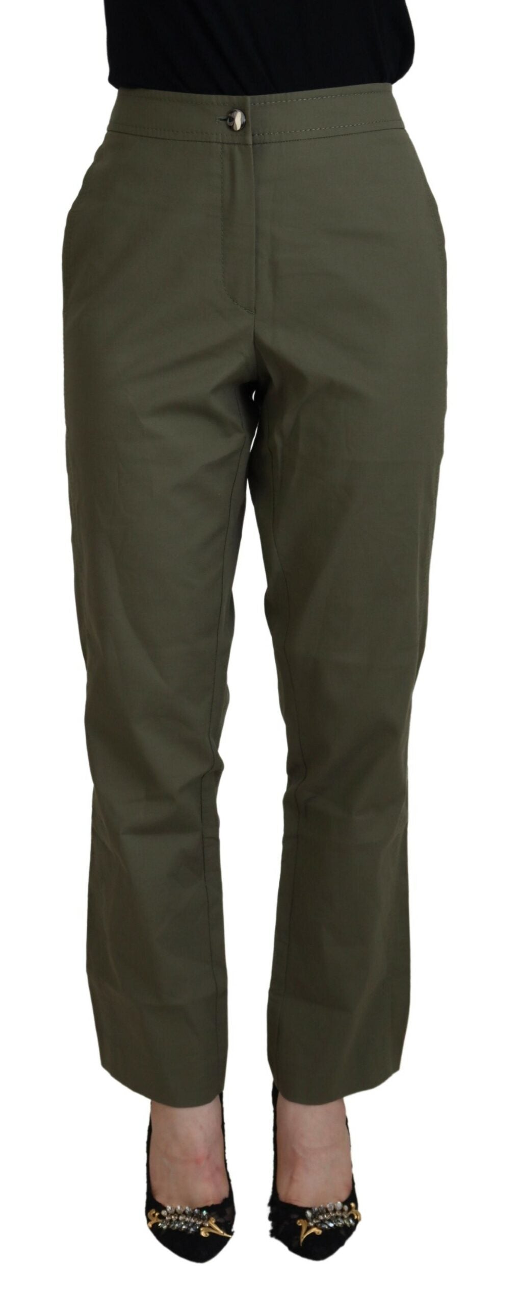 LAUREL Green Cotton High Waist Women Tapered Pants - Ginchy