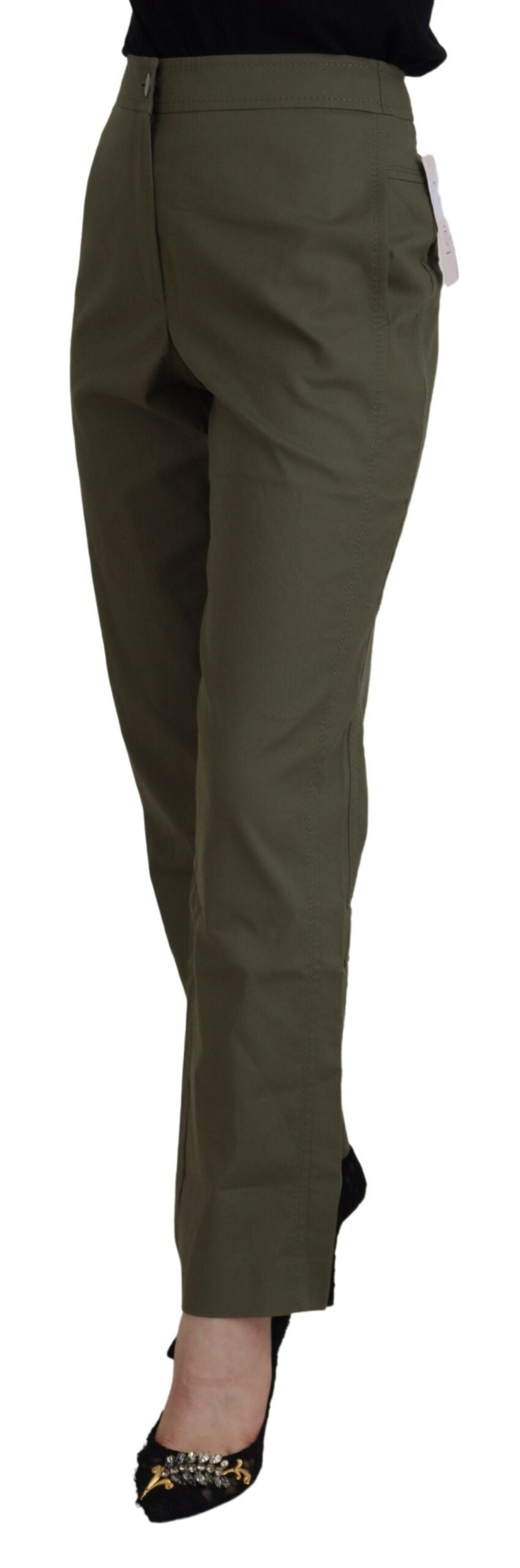LAUREL Green Cotton High Waist Women Tapered Pants - Ginchy