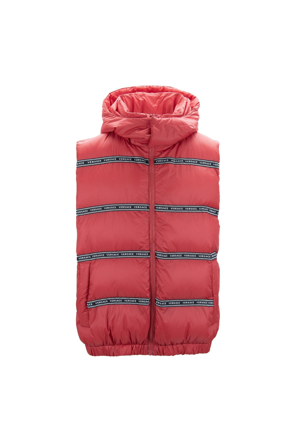 Elegant Red Versace Logo Vest with Detachable Hood - Ginchy