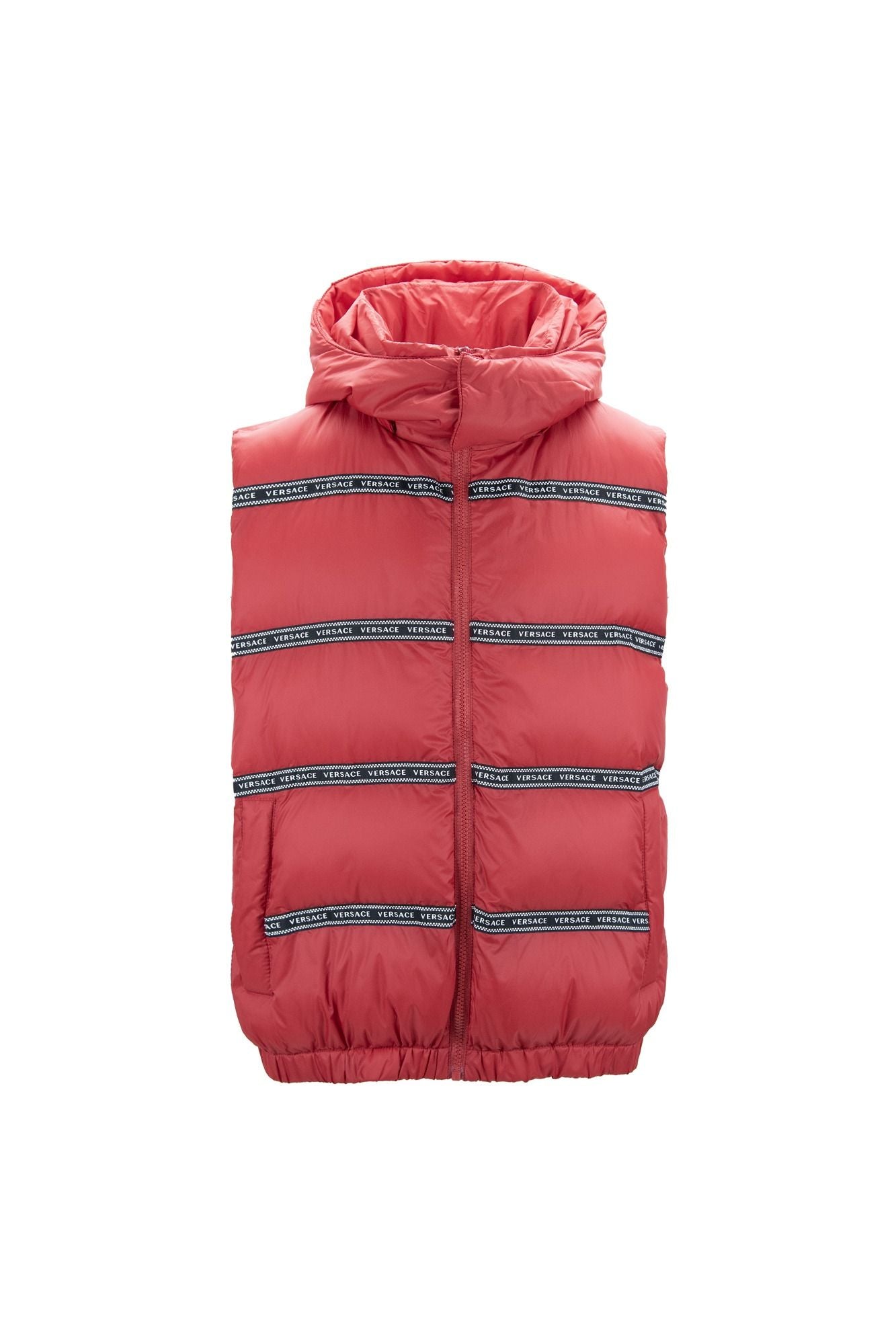 Elegant Red Versace Logo Vest with Detachable Hood - Ginchy