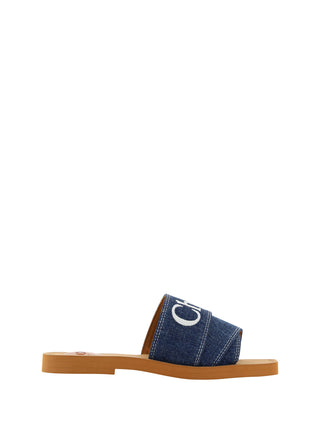 Chloé Sumptuous Cotton Woody Slide Sandals in Denim Blue - Ginchy
