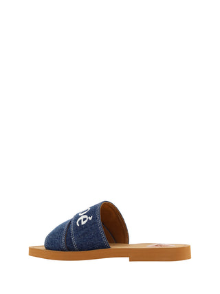 Chloé Sumptuous Cotton Woody Slide Sandals in Denim Blue - Ginchy