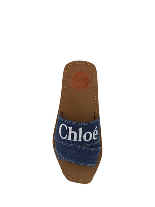 Chloé Sumptuous Cotton Woody Slide Sandals in Denim Blue - Ginchy