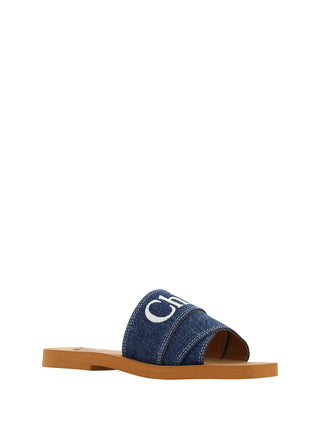 Chloé Sumptuous Cotton Woody Slide Sandals in Denim Blue - Ginchy