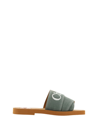 Chloé Elegant Forest Green Cotton Slides - Ginchy