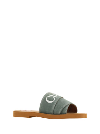 Chloé Elegant Forest Green Cotton Slides - Ginchy