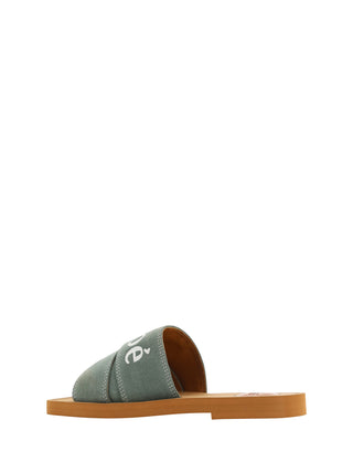 Chloé Elegant Forest Green Cotton Slides - Ginchy