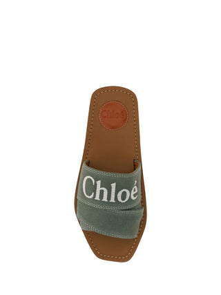 Chloé Elegant Forest Green Cotton Slides - Ginchy