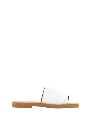 Chloé Elegant White Cotton Slide Sandals - Ginchy