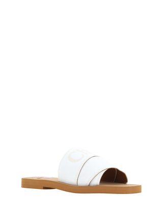 Chloé Elegant White Cotton Slide Sandals - Ginchy