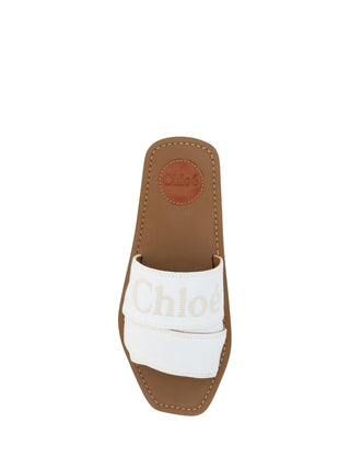 Chloé Elegant White Cotton Slide Sandals - Ginchy