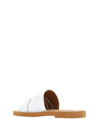 Chloé Elegant White Cotton Slide Sandals - Ginchy