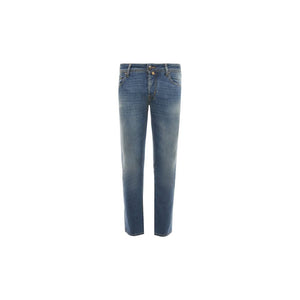 Jacob Cohen Blue Cotton Men Jeans with Stretch Fit and Embroidered Detail