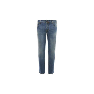 Jacob Cohen Blue Cotton Men Jeans with Stretch Fit and Embroidered Detail