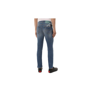 Jacob Cohen Blue Cotton Men Jeans with Stretch Fit and Embroidered Detail