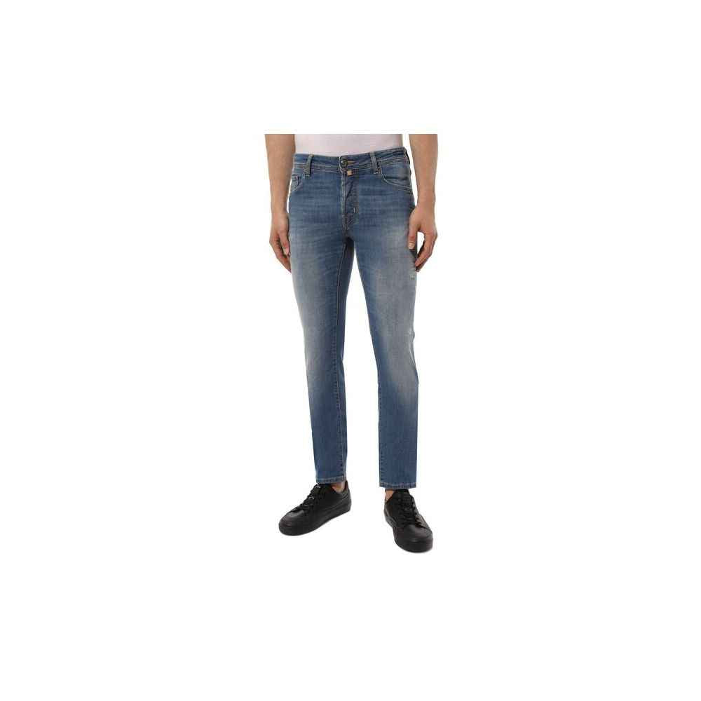 Jacob Cohen Blue Cotton Men Jeans with Stretch Fit and Embroidered Detail