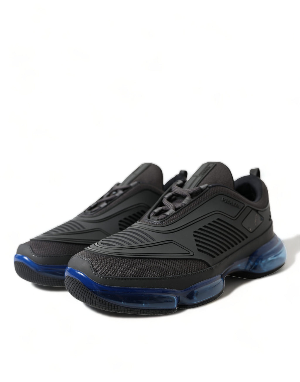 Prada Black Blue Rubber Knit Slip On Low Top Sneakers Shoes - Ginchy