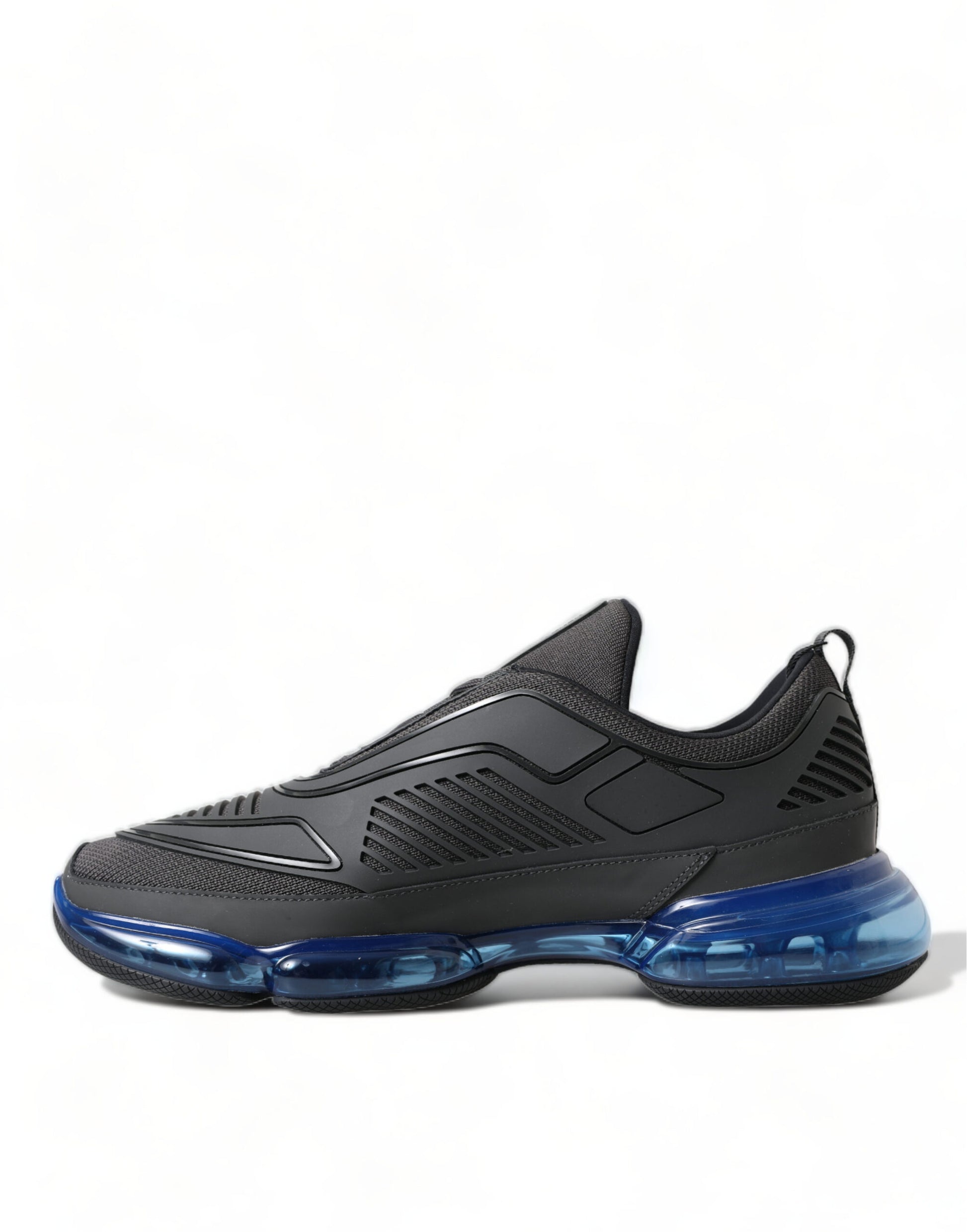 Prada Black Blue Rubber Knit Slip On Low Top Sneakers Shoes - Ginchy