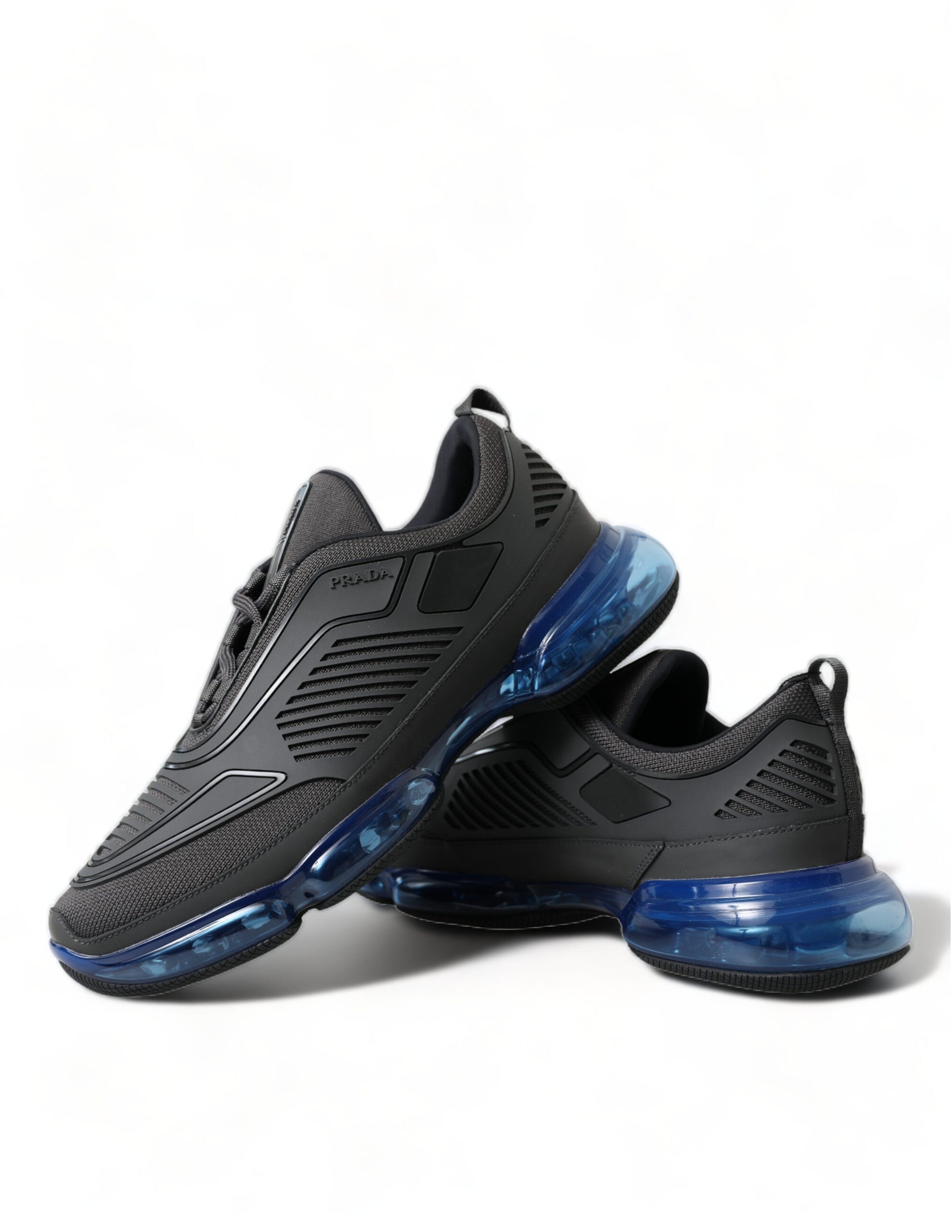 Prada Black Blue Rubber Knit Slip On Low Top Sneakers Shoes - Ginchy