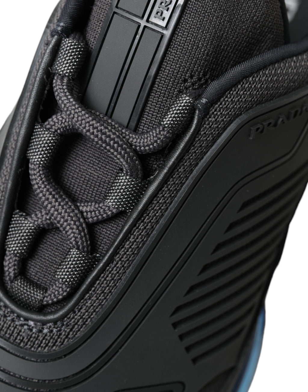 Prada Black Blue Rubber Knit Slip On Low Top Sneakers Shoes - Ginchy