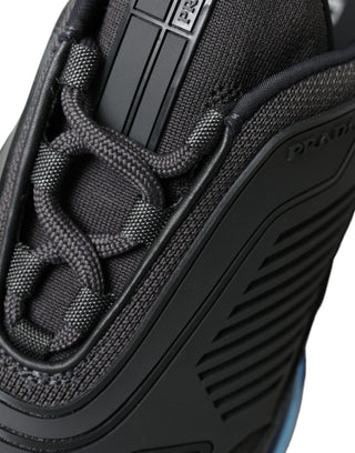 Prada Black Blue Rubber Knit Slip On Low Top Sneakers Shoes - Ginchy