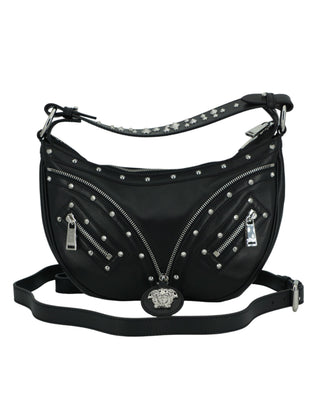 Versace Elegant Black Leather Hobo Shoulder Bag - Ginchy