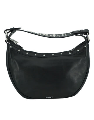 Versace Elegant Black Leather Hobo Shoulder Bag - Ginchy
