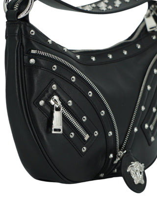 Versace Elegant Black Leather Hobo Shoulder Bag - Ginchy