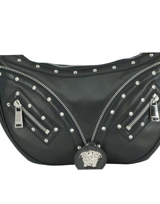 Versace Elegant Black Leather Hobo Shoulder Bag - Ginchy