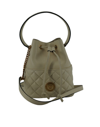 Versace Elegant Small White Leather Bucket Shoulder Bag - Ginchy