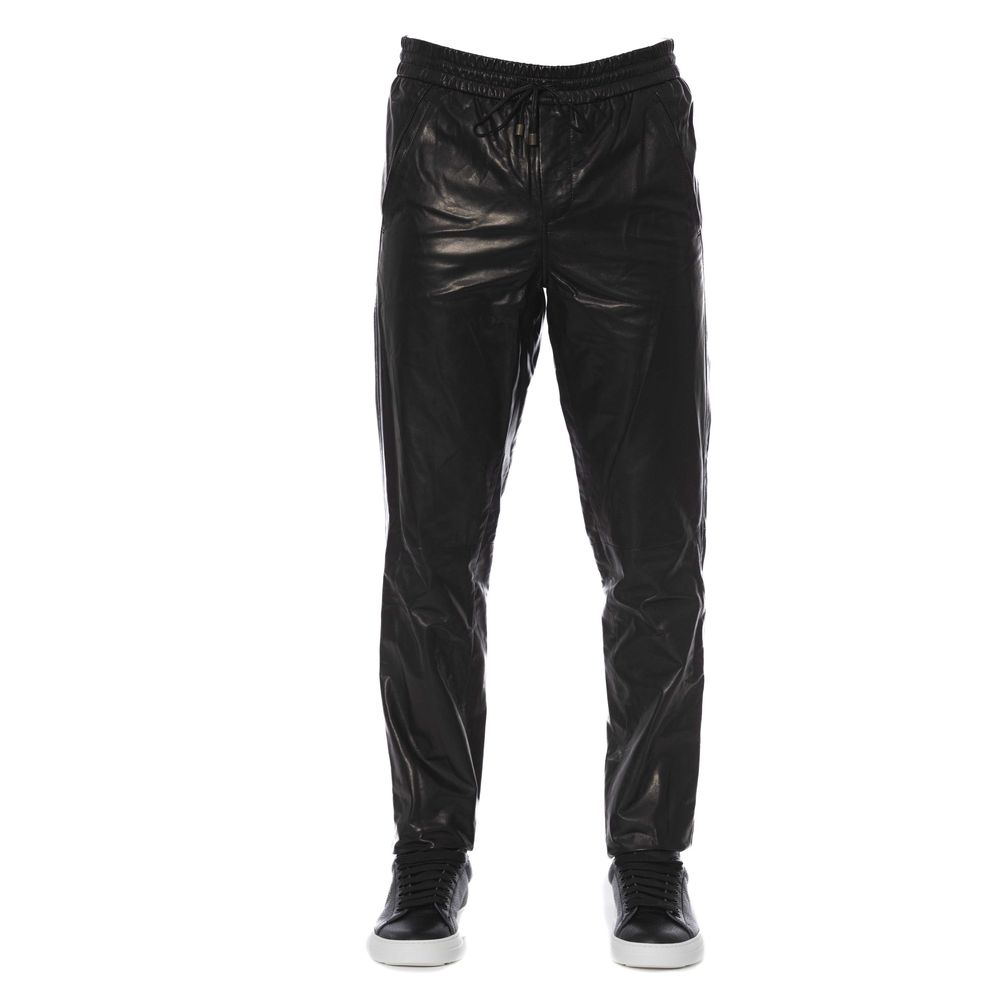 Trussardi Black Lamb Leather Men Trouser - Ginchy