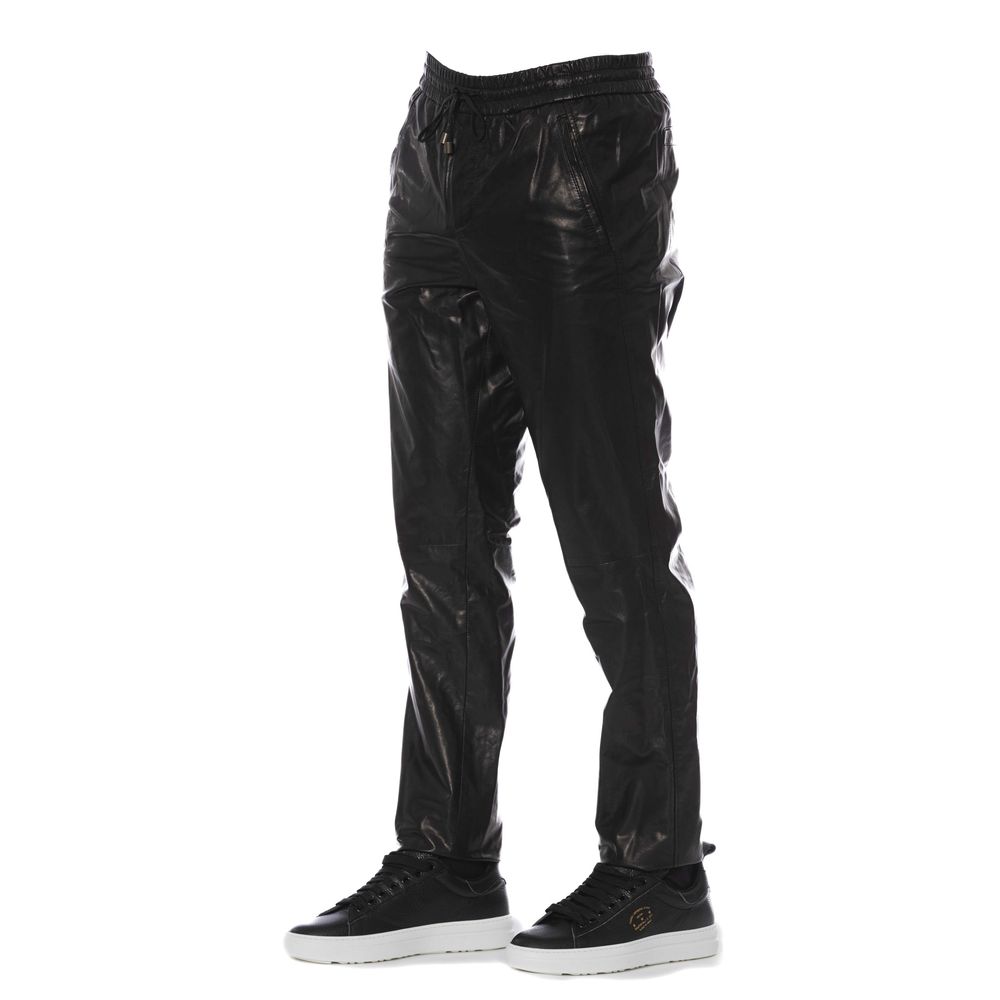 Trussardi Black Lamb Leather Men Trouser - Ginchy
