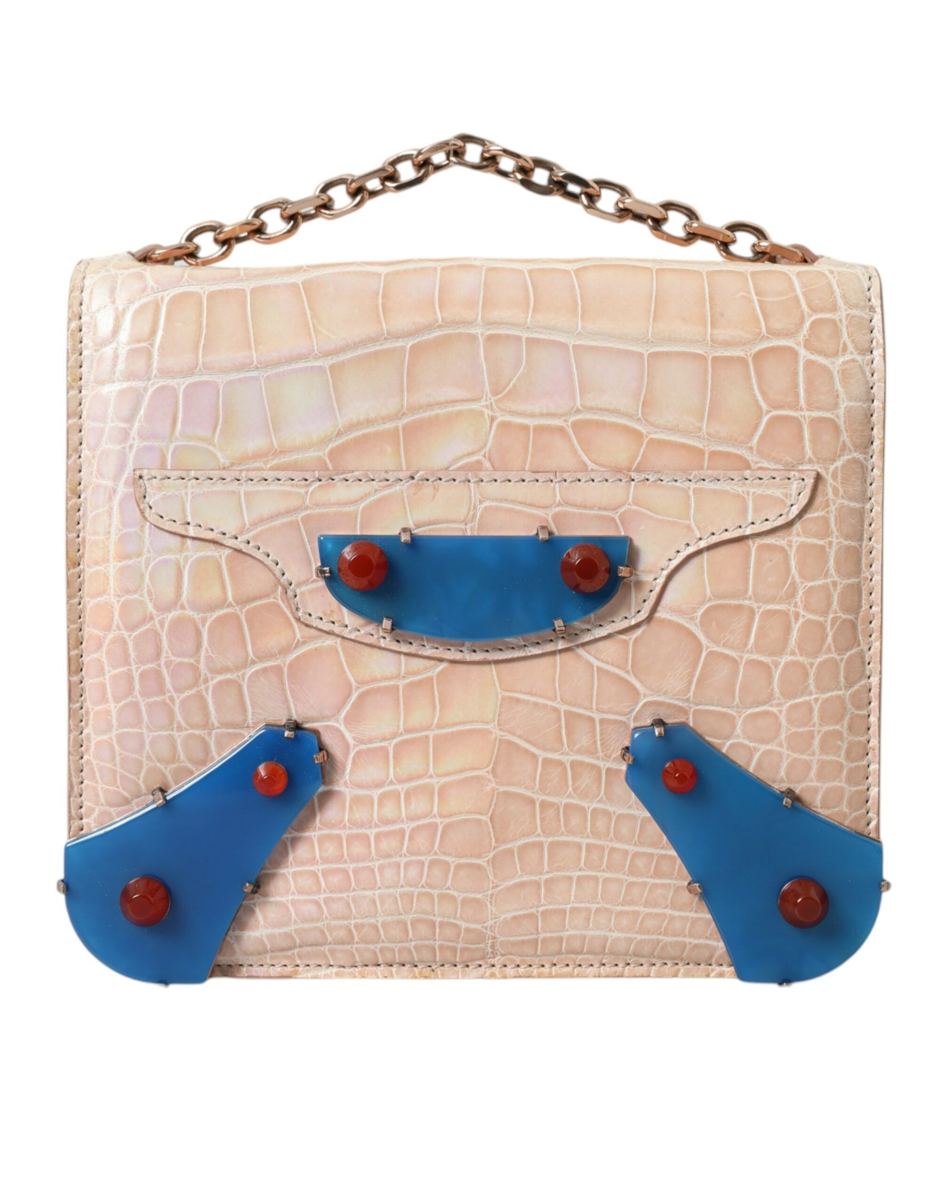 Balenciaga Beige Blue Agate Exotic Leather Gold Chain Purse Bag - Ginchy