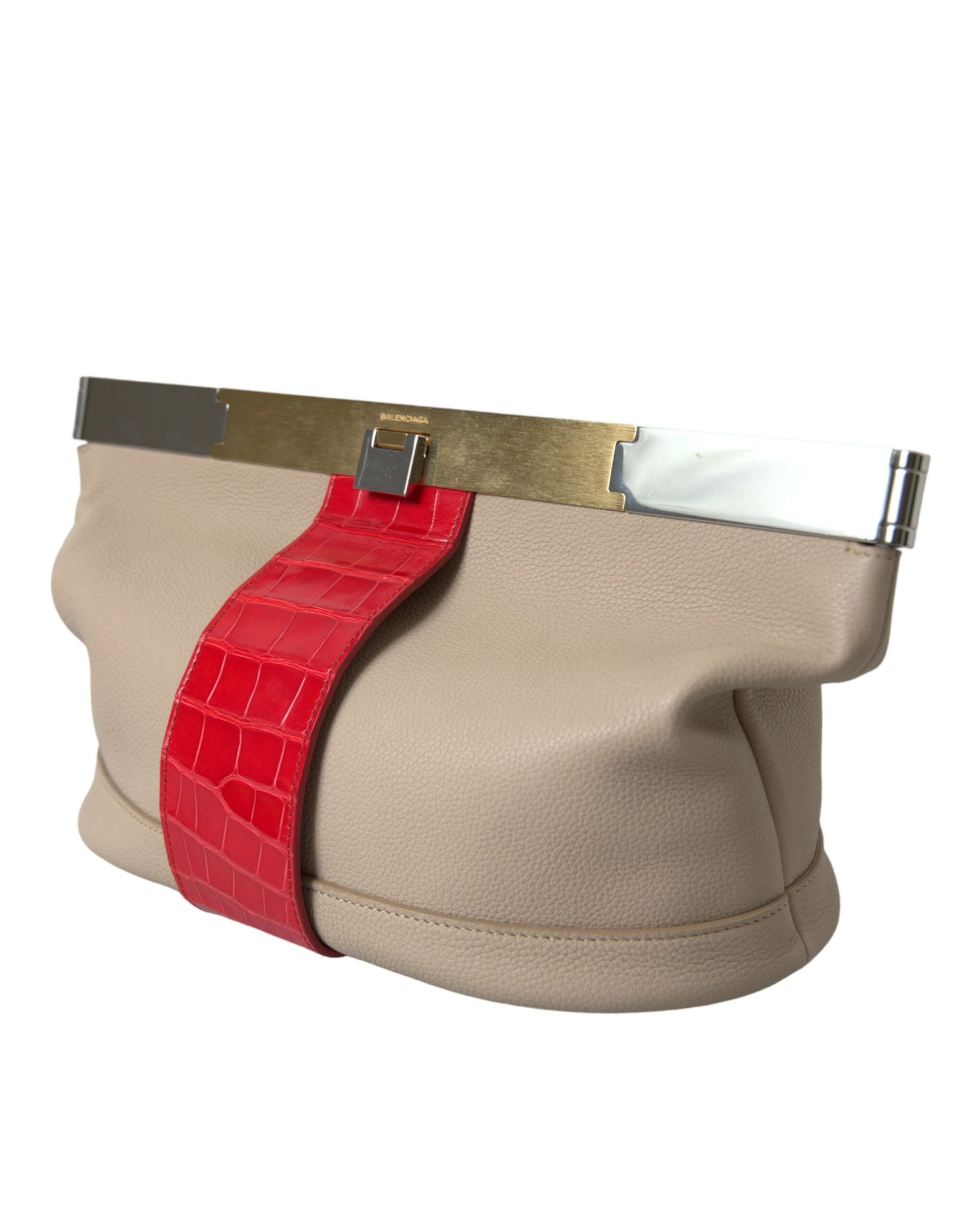 Balenciaga Beige Red Two Tone Exotic Leather Pouch Bag - Ginchy