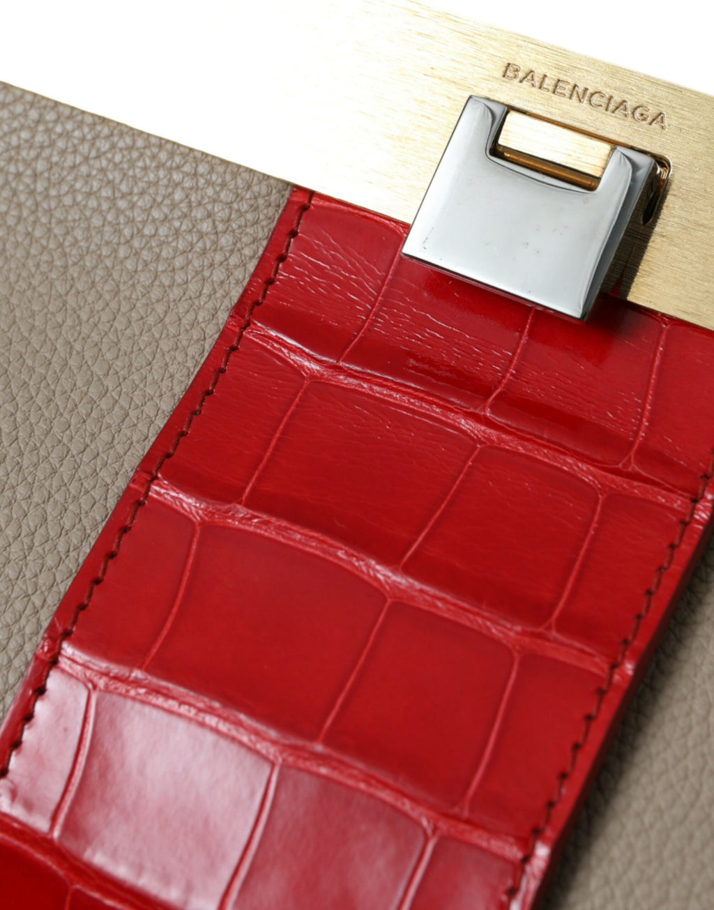 Balenciaga Beige Red Two Tone Exotic Leather Pouch Bag - Ginchy