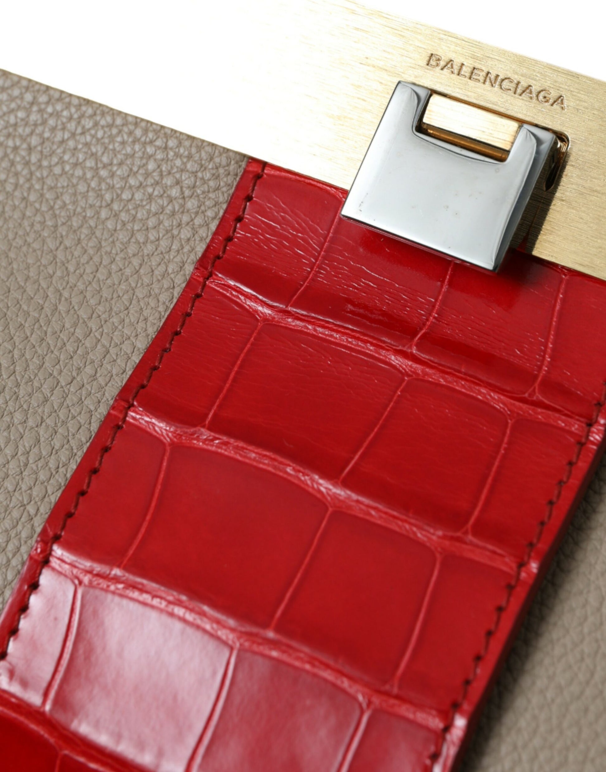 Balenciaga Beige Red Two Tone Exotic Leather Pouch Bag - Ginchy