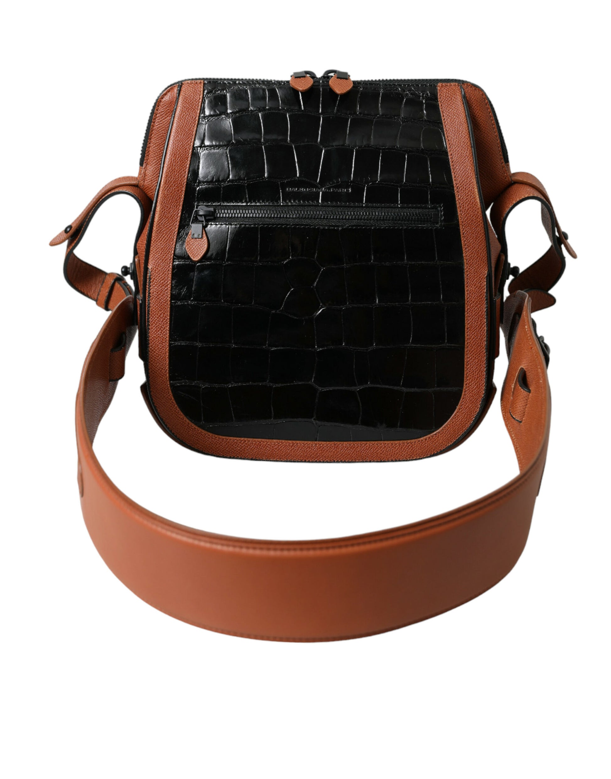 Balenciaga Black Brown Exotic Skin Leather Vertical Crossbody Purse Bag - Ginchy