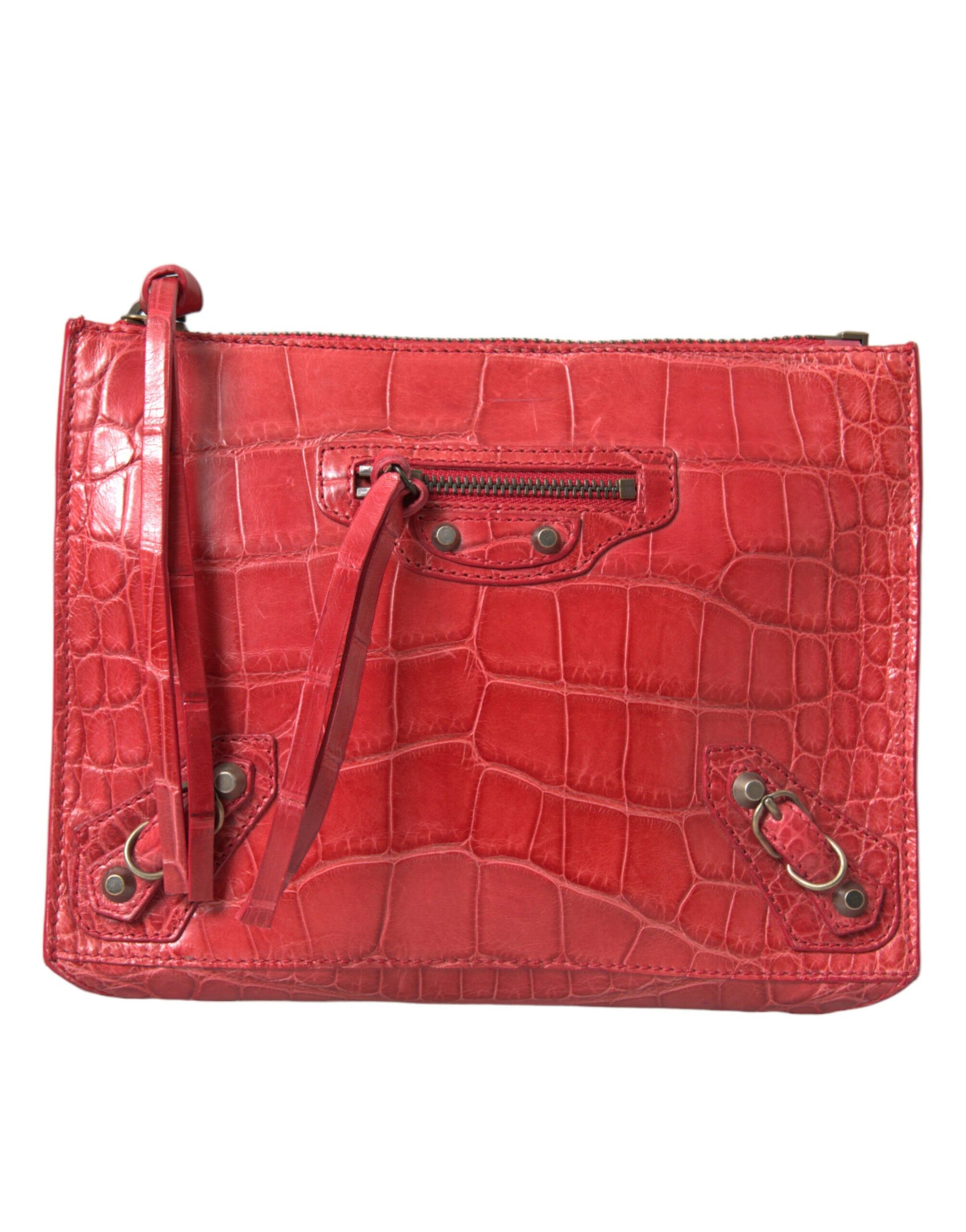 Balenciaga Red Exotic Skin Leather Classic Pouch Purse Wristlet Bag - Ginchy