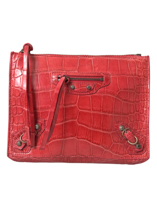 Balenciaga Red Exotic Skin Leather Classic Pouch Purse Wristlet Bag - Ginchy