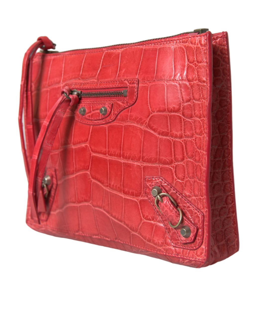 Balenciaga Red Exotic Skin Leather Classic Pouch Purse Wristlet Bag - Ginchy