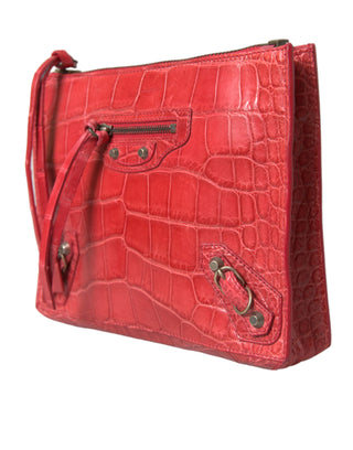 Balenciaga Red Exotic Skin Leather Classic Pouch Purse Wristlet Bag - Ginchy