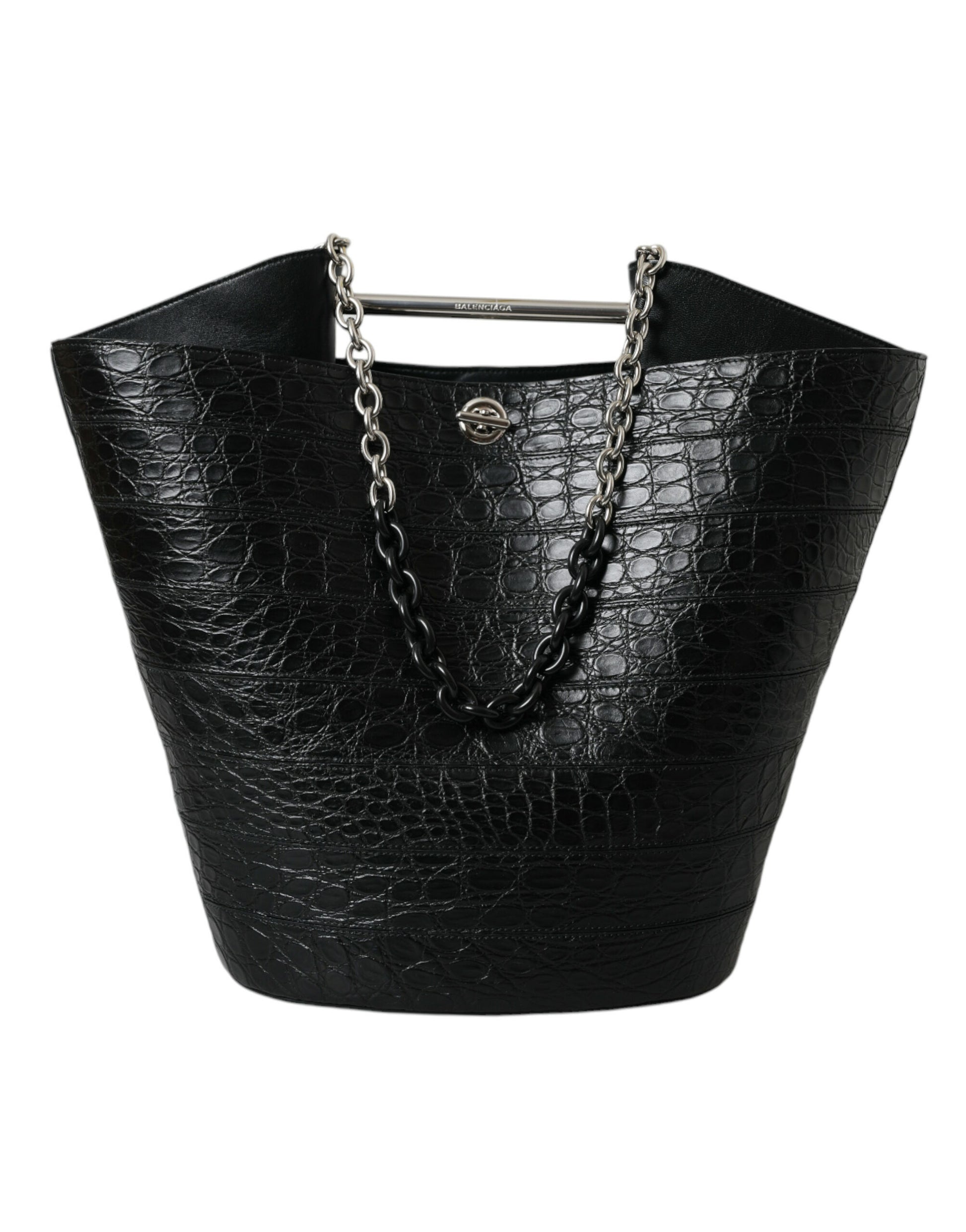 Balenciaga Black Exotic Skin Leather Maxi Bucket Tote Purse Bag - Ginchy