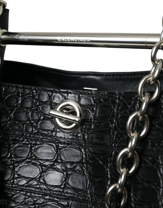 Balenciaga Black Exotic Skin Leather Maxi Bucket Tote Purse Bag - Ginchy